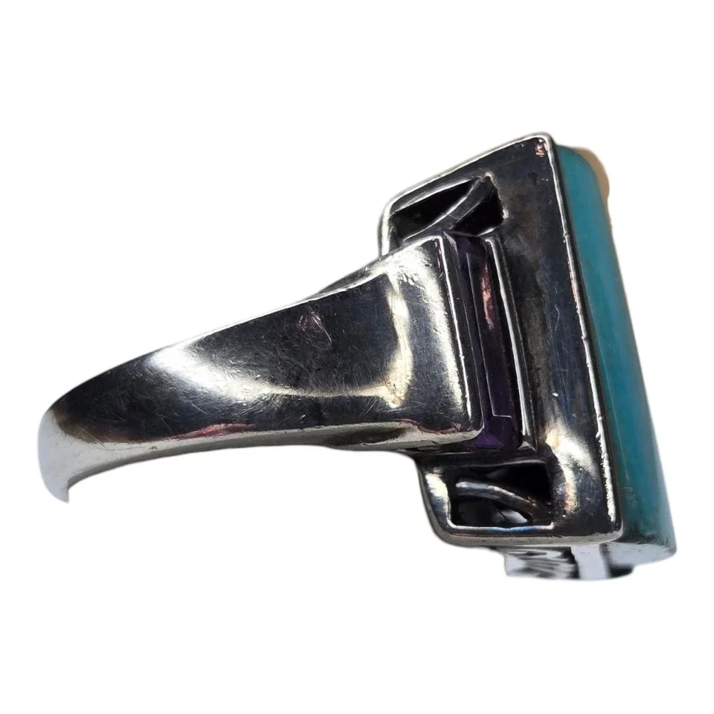 Ross Simons Ring Sterling Silver Size 5.75 Faux Turquoise Amethyst Filigree 6.9g